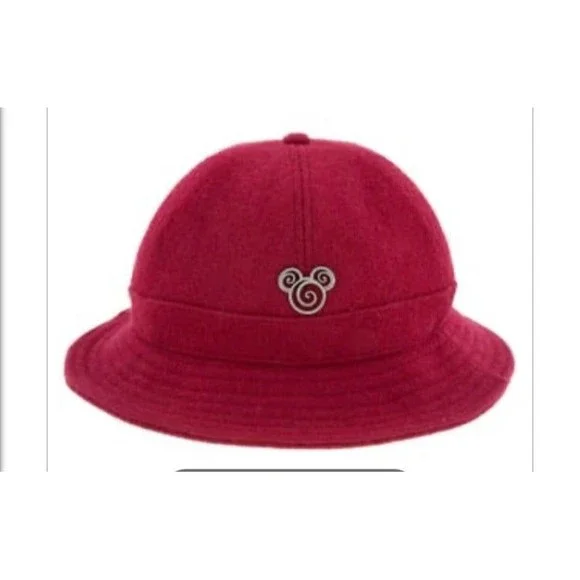 Disney Parks Red Wool Floppy Bucket Hat with Silver Metal Mickey Mouse Accent Red Floppy Boony Style Sun Hat With RARE Vintage Walt Disney  main image 4